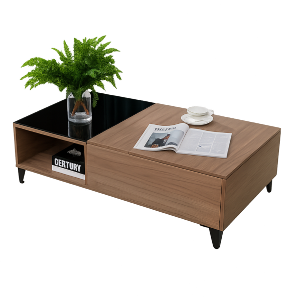 Table basse rectangulaire bois et verre – 119,5 cm