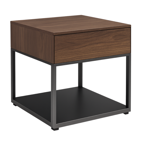 Table de chevet moderne en bois et métal – 1 tiroir + étagère