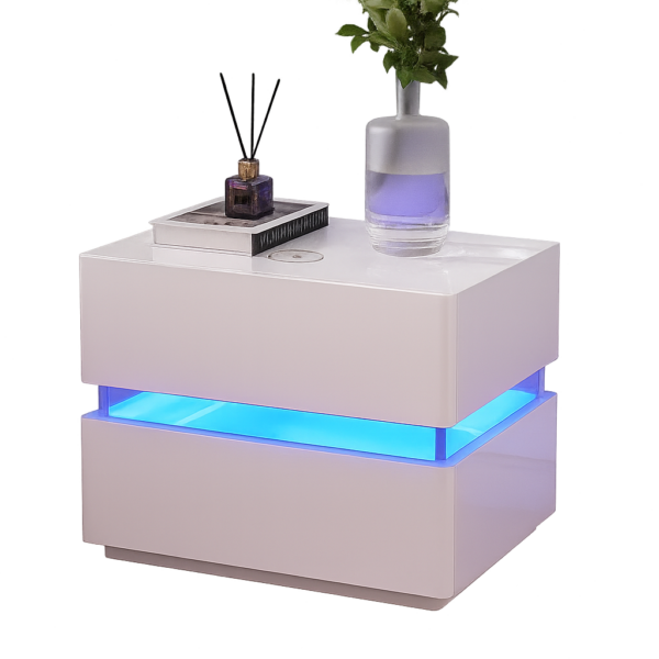 Table de chevet intelligente LED – Avec recharge sans fil