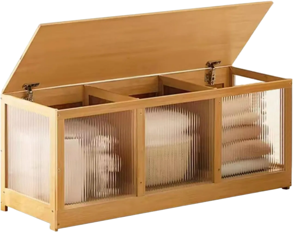 Coffre de rangement en bambou avec panneaux acryliques