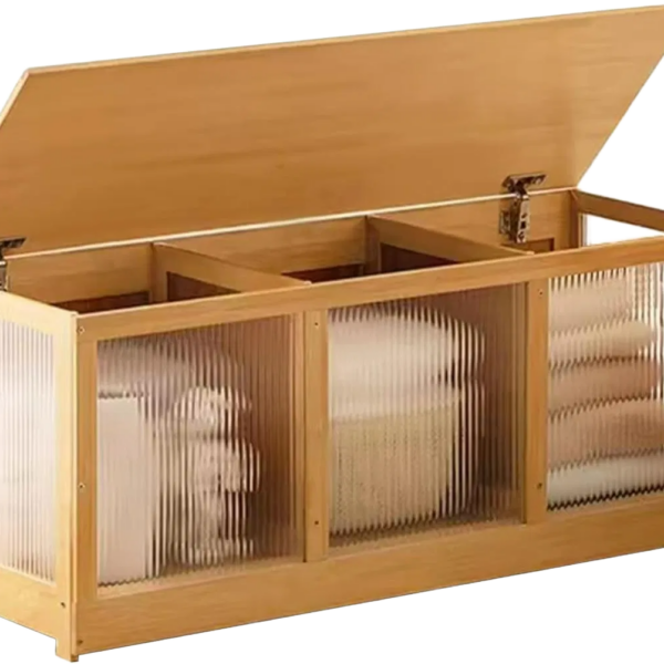Coffre de rangement en bambou avec panneaux acryliques
