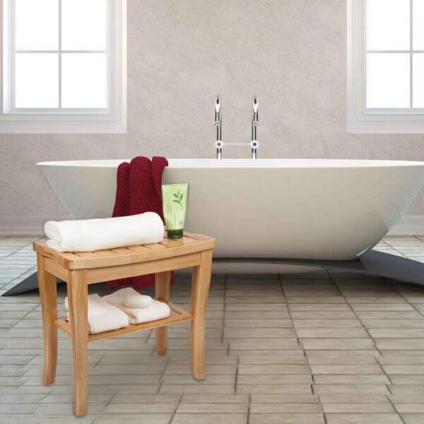 Banc de Douche en Bambou Imperméable avec Étagère de Rangement