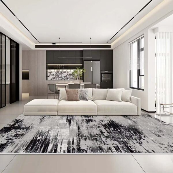 Tapis moderne à motifs abstraits – Noir & gris – Image 2