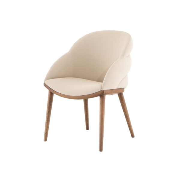 Chaise de salle à manger moderne avec accoudoirs – Tissu gris et pieds en bois