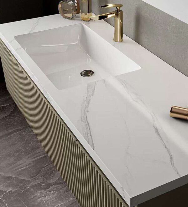 Meuble Vasque Mural Moderne avec Plan en Céramique et Rangements Intégrés – Image 2