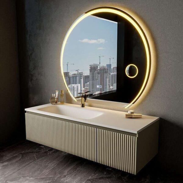 Meuble Vasque Mural Moderne avec Plan en Céramique et Rangements Intégrés – Image 3
